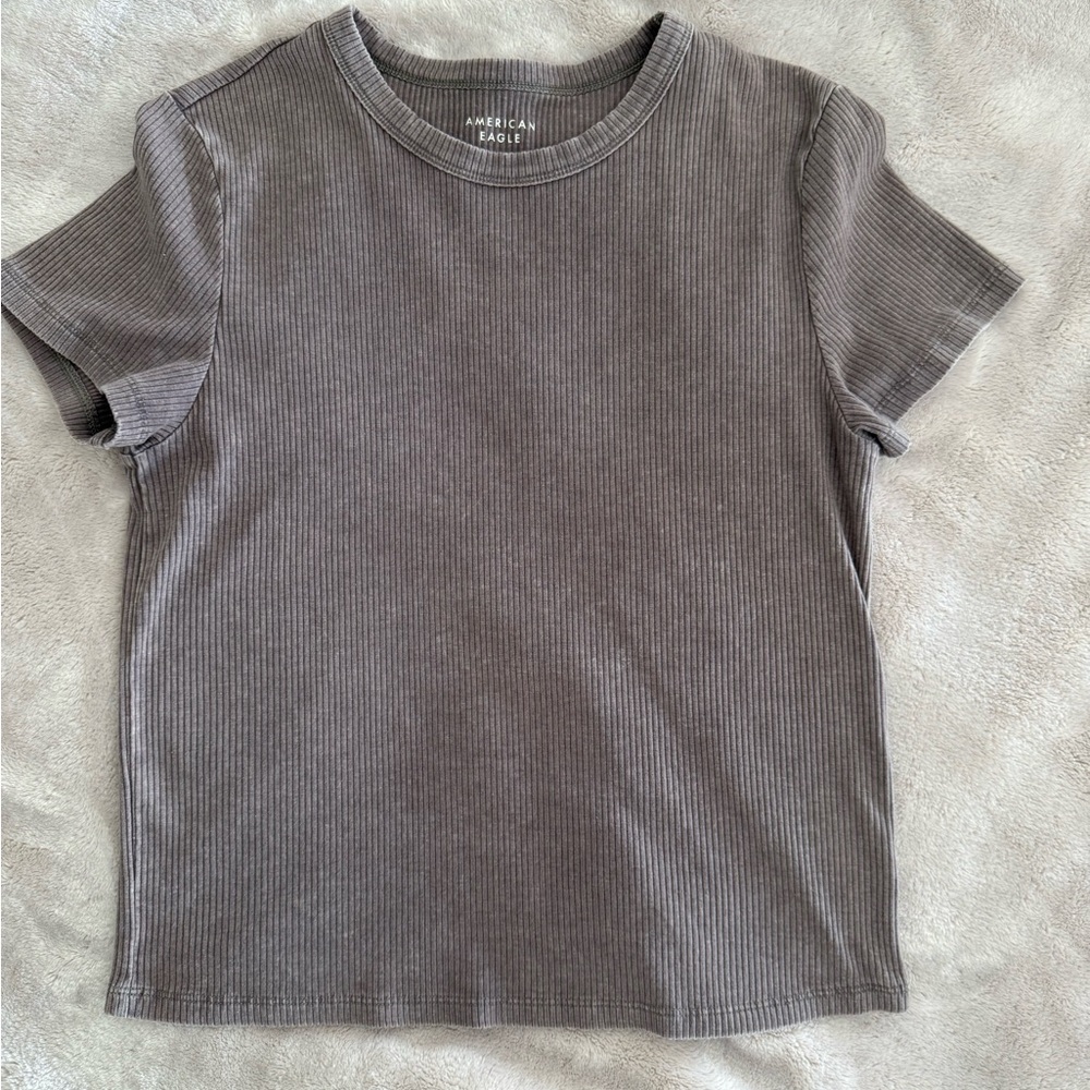 American Eagle Hey Baby Cocoa Ribbed Tee
